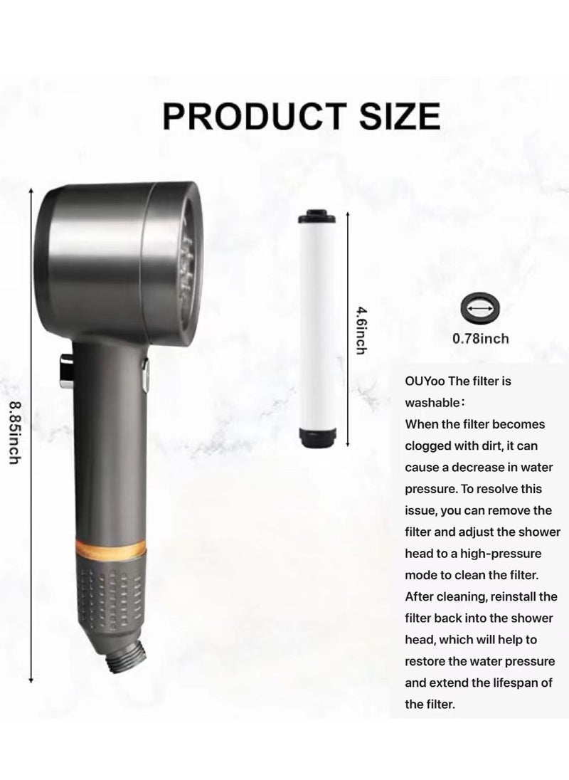 OUYoo - OUYoo High Pressure Handheld Shower Head with Cotton Filter, 4 Modes Water Saving Filter, Pause Switch, Luxury Chrome Silver Showerhead for Healthier Bathing Experience.(Silver) - Image 1