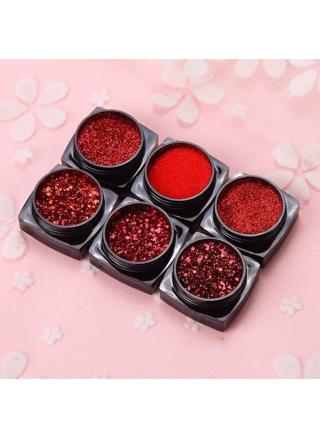 XIELIME - Nail Art Glitter Sequins 6 Boxes Red Crystal Diamond Nail Powder 3D Holographic Nail Art Powder Shiny Flakes Acrylic Nail Glitters Set For Valentine'S Day Nail Decoration Manicure Tips Charms - Image 1