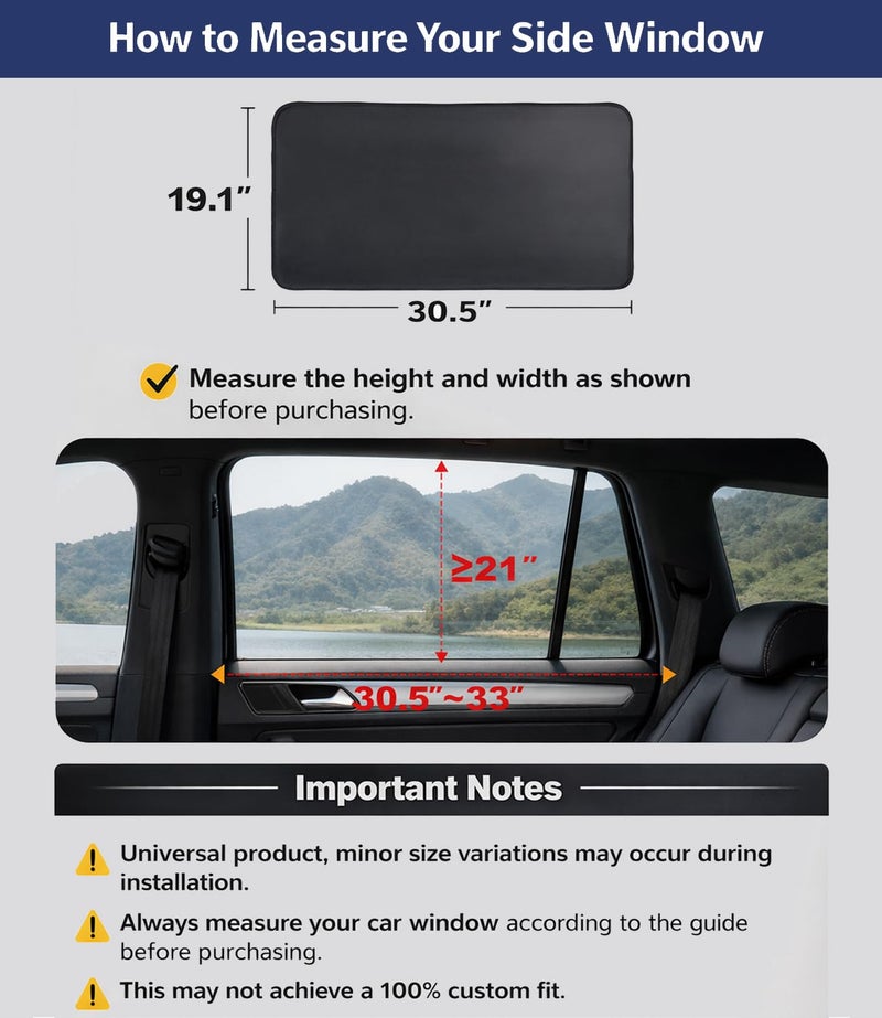 XCBYT Magnetic Car Window Shades for Rear Side Windows, 2 Pack Blackout Car Window Covers for Back Seat Comfort, Reduce Glare & Heat, Car Window Covers for Road Trips & Daily Driving - Image 2