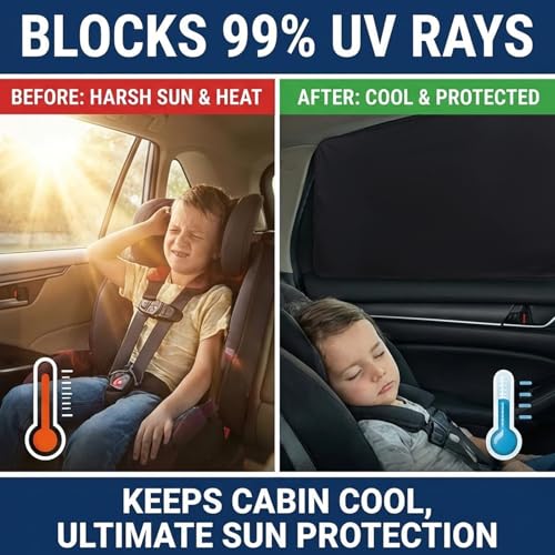 XCBYT Magnetic Car Window Shades for Rear Side Windows, 2 Pack Blackout Car Window Covers for Back Seat Comfort, Reduce Glare & Heat, Car Window Covers for Road Trips & Daily Driving - Image 3