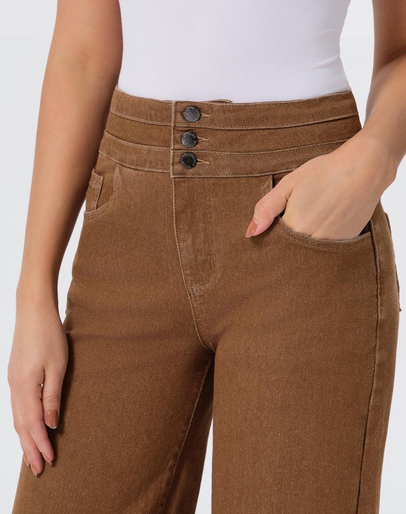 roswear Women's Wide Leg Jeans Casual High Waisted Stretch Baggy Loose Denim Pants Saddle Brown Large - Image 5