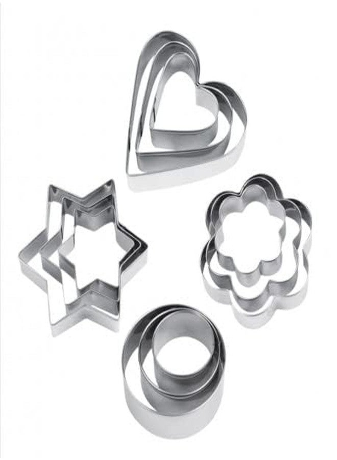 RIGJAK Cookie Cutter Stainless Steel Cookie Cutter with 4 Shape 3 Sizes Heart Round, Star and Flower(12 Pieces) - Image 1
