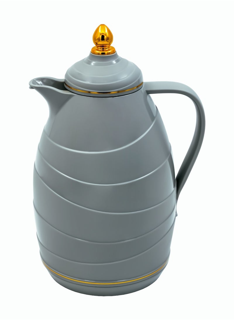 BASURRAH Basurrah tea and coffee thermos, shiny grey color, with a golden head, 1 liter 