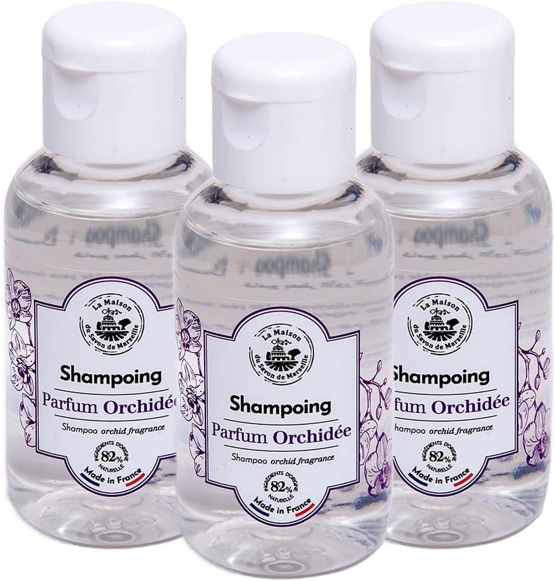 La Maison du Savon de Marseille French Shampoo with Orchid Fragrance Cleansing for Fresh Hair 50 ml Travel Size Set of 3