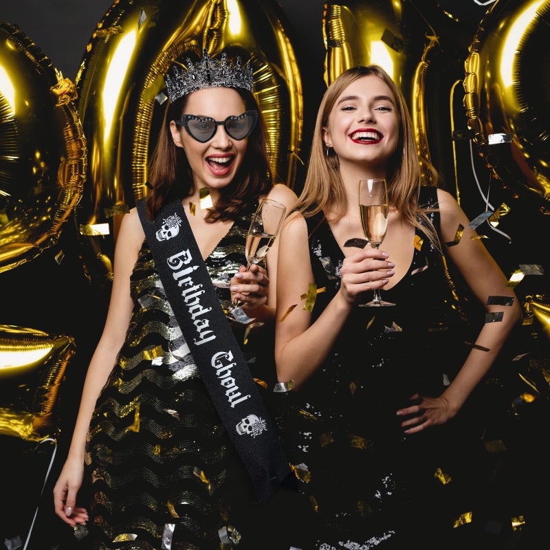 Canlierr 3 Pcs Birthday Ghoul Party Accessories Set Gothic Black Sparkling Diamond Crown Sash Death to My 20s/30s Sunglasses for Women Ghost Spooky Emo Bday Costume Gift Birthday Party Decoration - Image 3