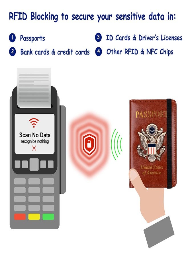 TOURSUIT حافظة جواز سفر وبطاقة تطعيم بتقنية RFID من TOURSUIT، غطاء لحفظ وثائق السفر، محفظة جلدية أنيقة للنساء مع فتحة لحماية بطاقة التطعيم (بني)، بني، بإبزيم - Image 5