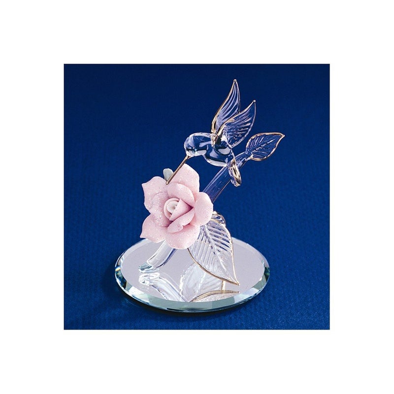Goldia Hummingbird & Porcelain Rose Glass Figurine - Image 3