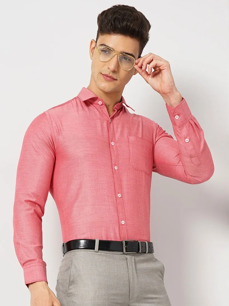 ذا انديان كراج كو Men Slim Fit Solid Full Sleeves Cutaway Collar Formal Shirt