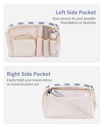 Narwey Small Checkered Makeup Bag for Purse Mini Cosmetic Bag Travel Makeup Pouch Zipper Pouch Cute Make up Bags with Compartments for Women Girls (Grayish Blue Checkerboard, Small) - Image 3