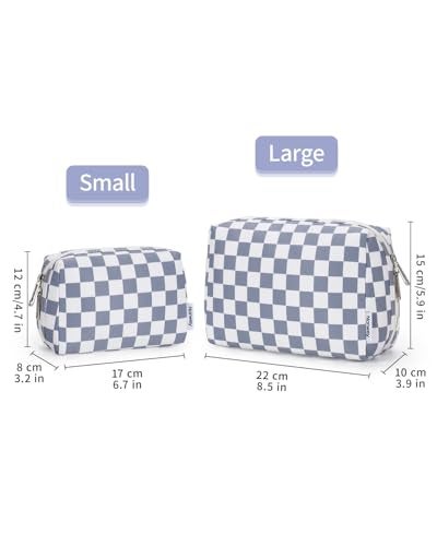 Narwey Small Checkered Makeup Bag for Purse Mini Cosmetic Bag Travel Makeup Pouch Zipper Pouch Cute Make up Bags with Compartments for Women Girls (Grayish Blue Checkerboard, Small) - Image 5