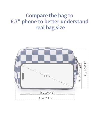 Narwey Small Checkered Makeup Bag for Purse Mini Cosmetic Bag Travel Makeup Pouch Zipper Pouch Cute Make up Bags with Compartments for Women Girls (Grayish Blue Checkerboard, Small) - Image 4