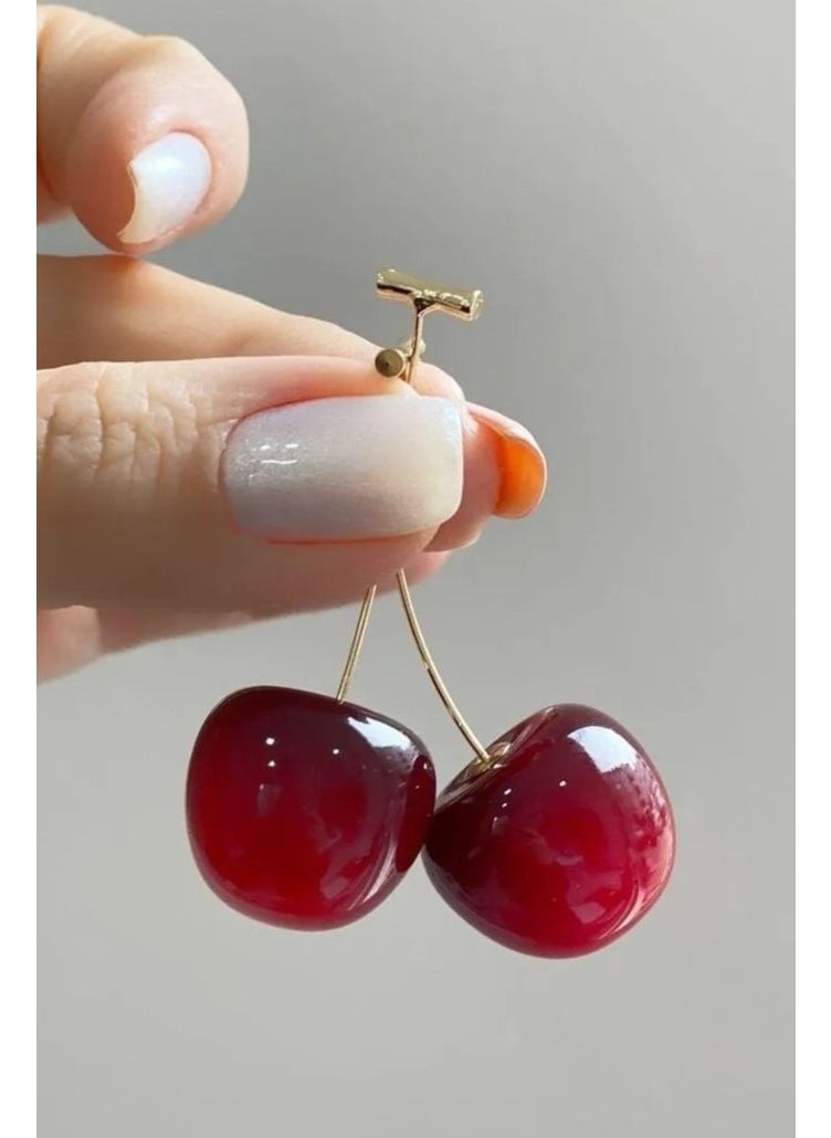Takı Dükkanı Real Look Full 3D Large Cherry Earrings Pair bck40  - Image 1