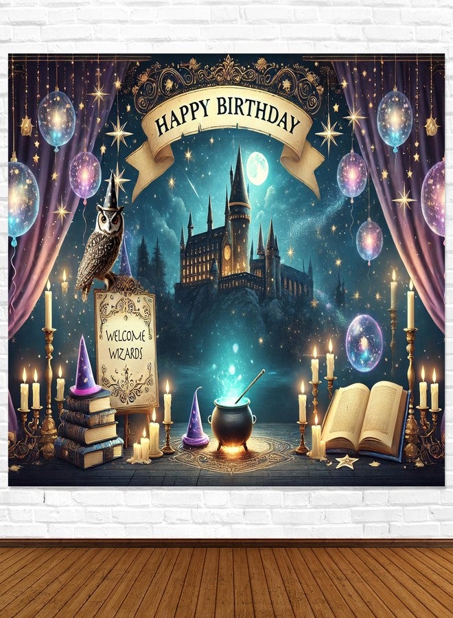 IndoTribe Wizard Happy Birthday Banner Wizard Happy Birthday Backdrop 6x4ft Wizard Party Decorations Magical Bdy Decorations Magical Party Decorations Wizard Backdrop for Room Decorations - Image 1