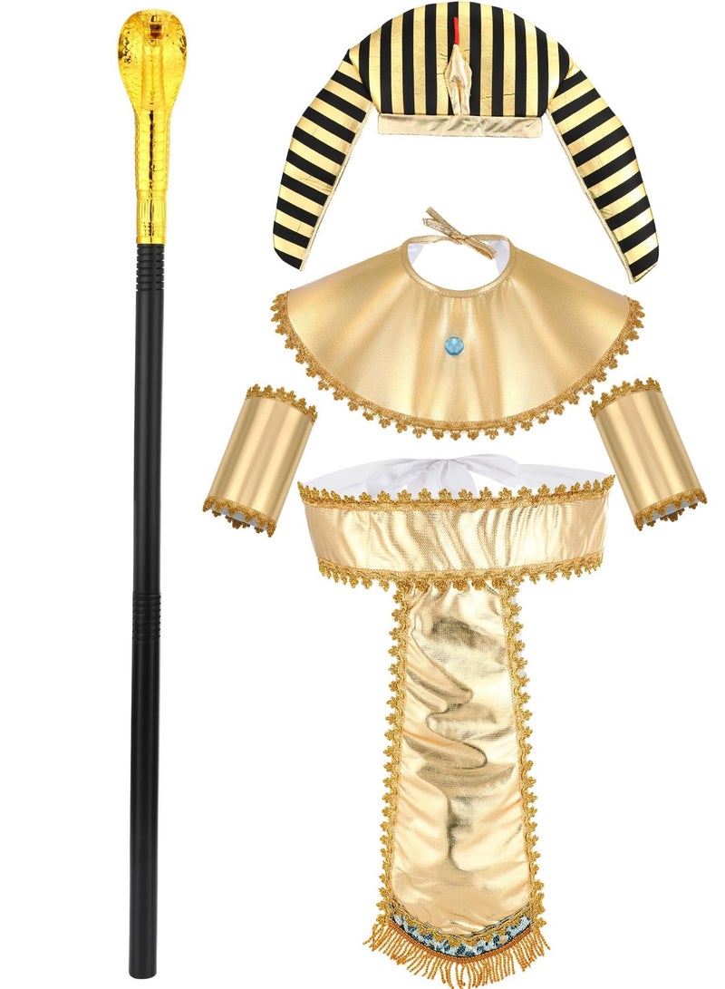 Egyptian Pharaoh Costume Cosplay Set, 5 Pcs Men Egyptian Costume for Masquerade Ball & Cosplay Party, Included Pharaoh Hat Egyptian Headpiece, Cuffs, Cobra King Cane, Egyptian Belt, Pharaoh Collar - Image 1