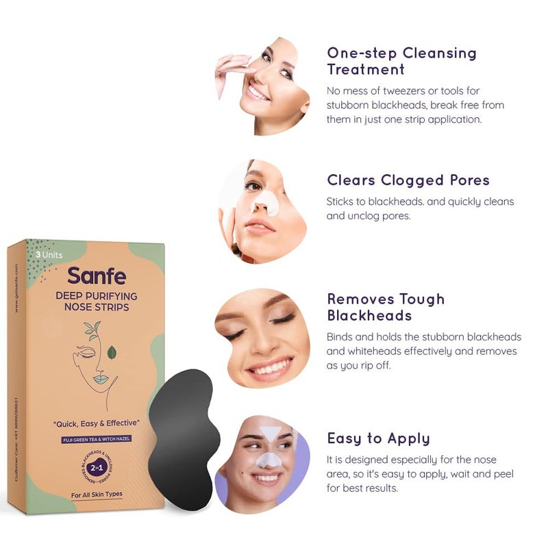 Sanfe شرائط تنظيف عميقة للأنف للنساء - عبوة من 3 مع مستخلصات شاي فوجي الأخضر وويش هازل - Image 4