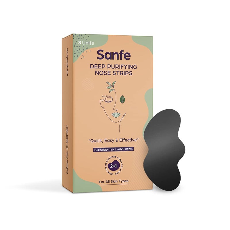 Sanfe شرائط تنظيف عميقة للأنف للنساء - عبوة من 3 مع مستخلصات شاي فوجي الأخضر وويش هازل - Image 1