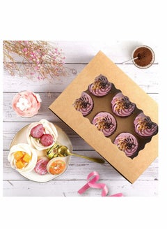 KASTWAVE Cupcake Box 6 Cavities, 10pcs Kraft Paper Standard Cupcakes, Brown Cupcake Containers with Inserts, Food Grade Kraft, for Pastry, Donuts, Cupcake, Brownies, Pies Gift Giving, Cake Carriers  - Image 2