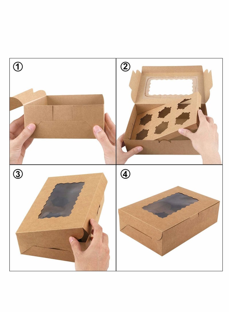 KASTWAVE Cupcake Box 6 Cavities, 10pcs Kraft Paper Standard Cupcakes, Brown Cupcake Containers with Inserts, Food Grade Kraft, for Pastry, Donuts, Cupcake, Brownies, Pies Gift Giving, Cake Carriers - Image 4