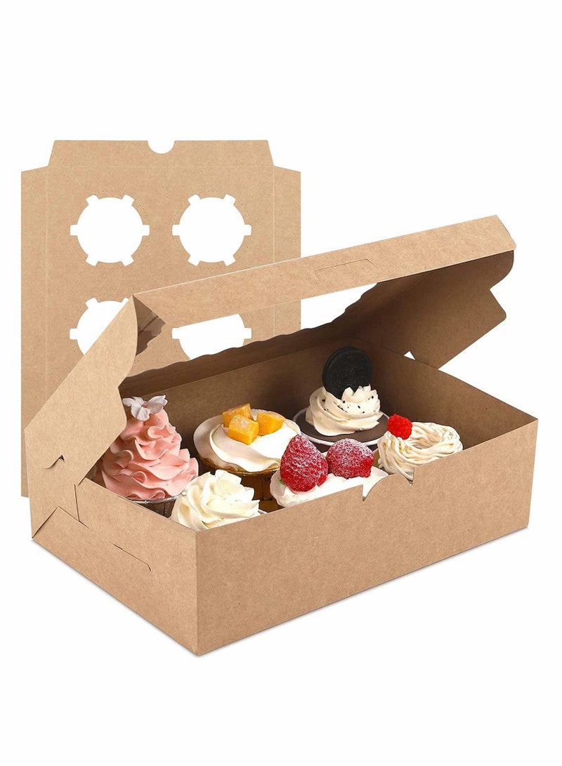 KASTWAVE Cupcake Box 6 Cavities, 10pcs Kraft Paper Standard Cupcakes, Brown Cupcake Containers with Inserts, Food Grade Kraft, for Pastry, Donuts, Cupcake, Brownies, Pies Gift Giving, Cake Carriers - Image 1