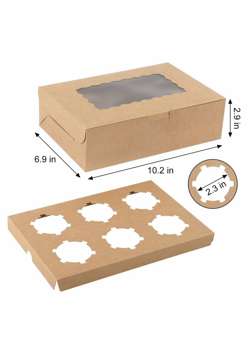 KASTWAVE Cupcake Box 6 Cavities, 10pcs Kraft Paper Standard Cupcakes, Brown Cupcake Containers with Inserts, Food Grade Kraft, for Pastry, Donuts, Cupcake, Brownies, Pies Gift Giving, Cake Carriers - Image 3