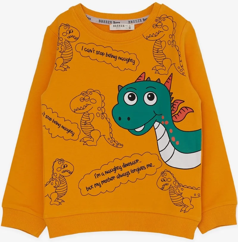 Breeze Boy's Tracksuit Set Dinosaur Patterned 1-4 Years, Mustard Yellow