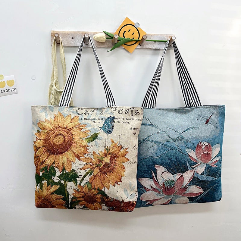 New Gold Silk Single-Sided Cloth Bag Fashion Shoulder Bag For Women Cute Shopping Bag Supply Literary Canvas Bag - Image 4