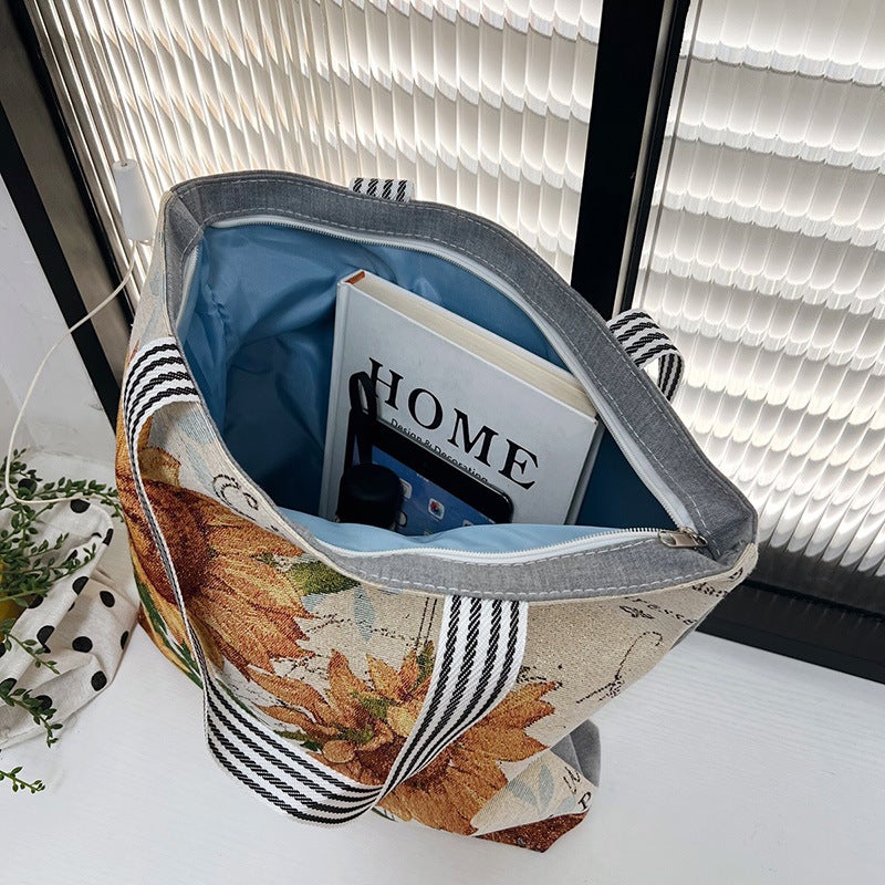 New Gold Silk Single-Sided Cloth Bag Fashion Shoulder Bag For Women Cute Shopping Bag Supply Literary Canvas Bag - Image 5