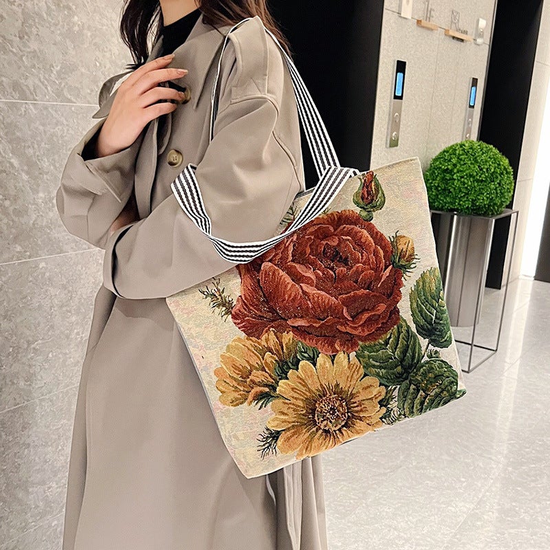 New Gold Silk Single-Sided Cloth Bag Fashion Shoulder Bag For Women Cute Shopping Bag Supply Literary Canvas Bag - Image 3