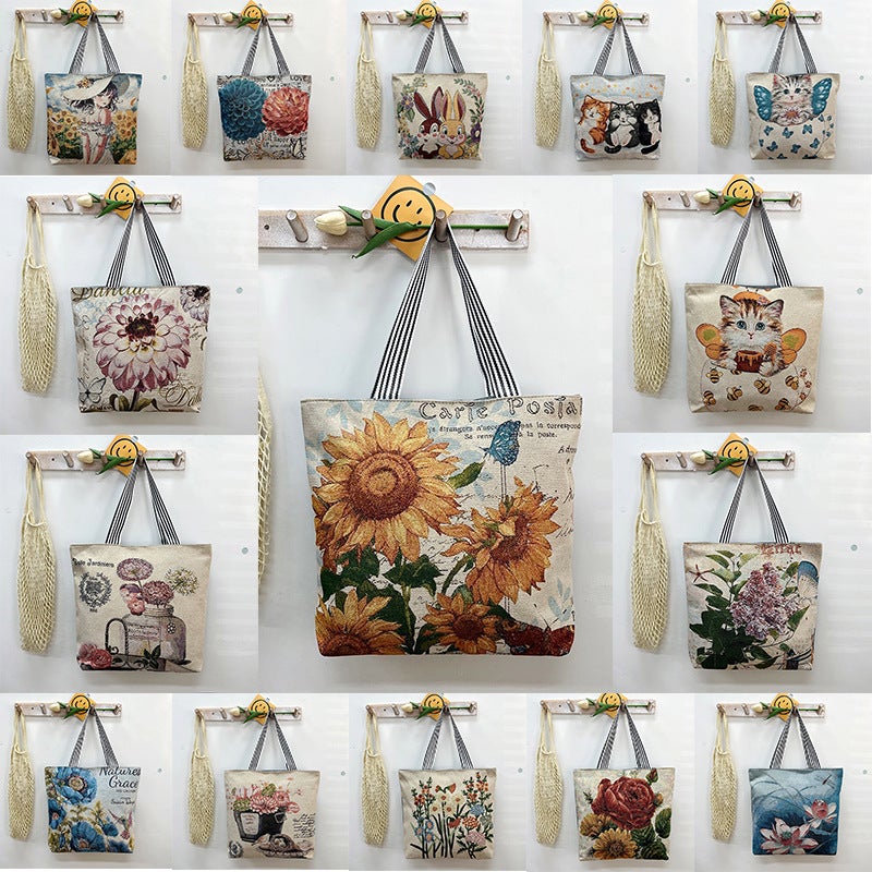 New Gold Silk Single-Sided Cloth Bag Fashion Shoulder Bag For Women Cute Shopping Bag Supply Literary Canvas Bag - Image 2