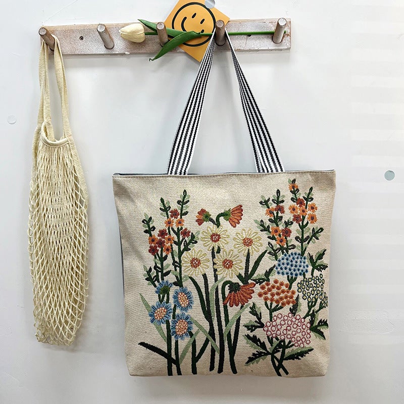 New Gold Silk Single-Sided Cloth Bag Fashion Shoulder Bag For Women Cute Shopping Bag Supply Literary Canvas Bag - Image 1