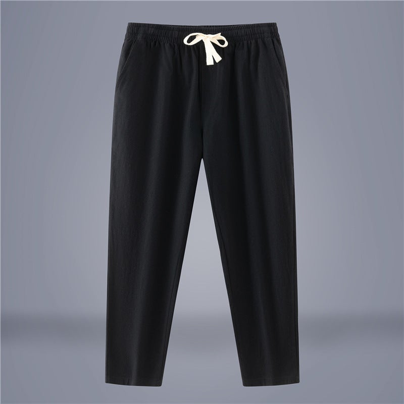 Men'S Linen Pants Summer Thin Large Size Loose Straight Versatile Wide-Leg Chinese Style Cotton-Linen Cropped Casual Pants Trendy - Image 2