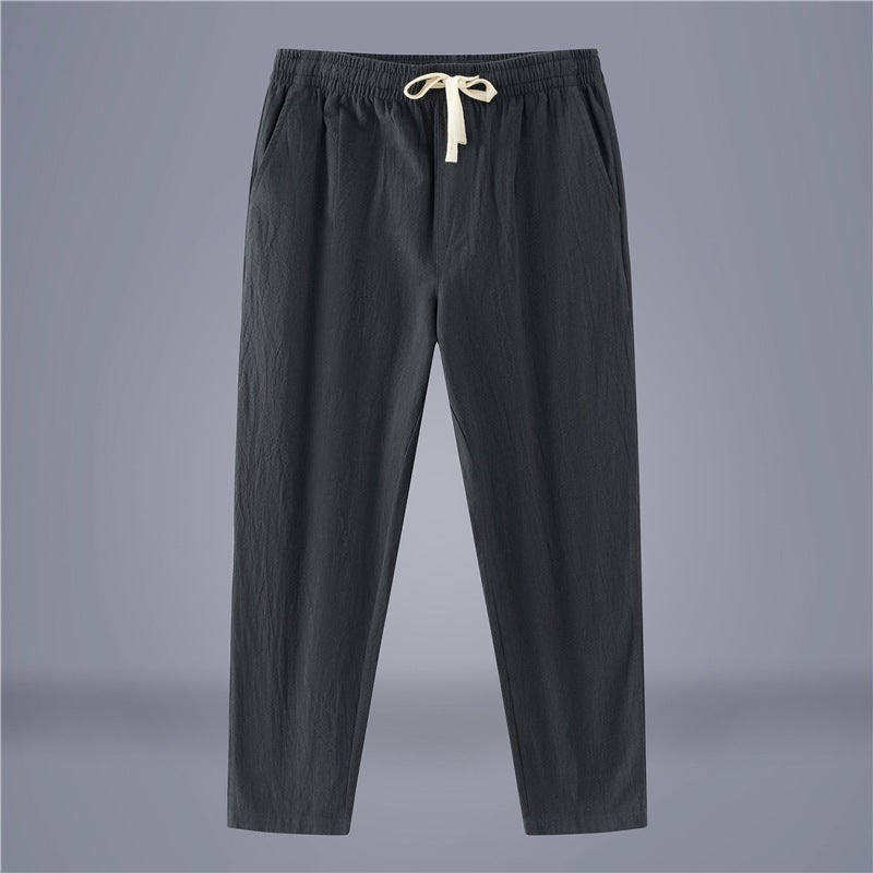 Men'S Linen Pants Summer Thin Large Size Loose Straight Versatile Wide-Leg Chinese Style Cotton-Linen Cropped Casual Pants Trendy - Image 3