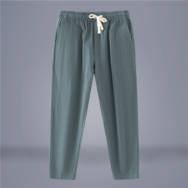 Men'S Linen Pants Summer Thin Large Size Loose Straight Versatile Wide-Leg Chinese Style Cotton-Linen Cropped Casual Pants Trendy - Image 1