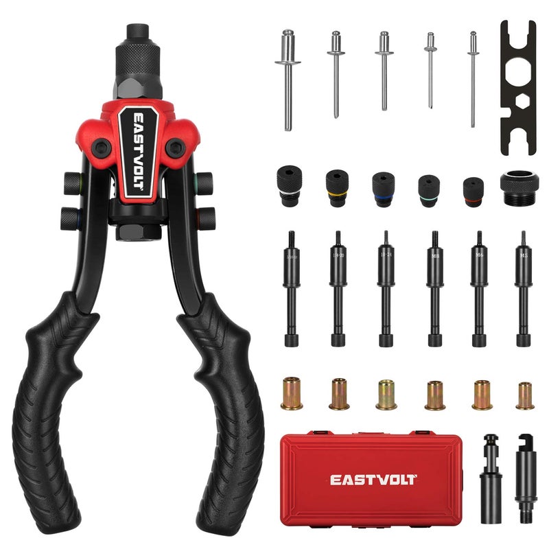 Eastvolt Rivet Nut Tool 3 in 1 Hand Rivet Rivet Gun Rivet Nut Tool Reamer 3 in 1 Set Including 60Pcs Rivet Nuts 6 Metric SAE Mandrels and 2 Reaming Mandrels with Carrying Case BT501