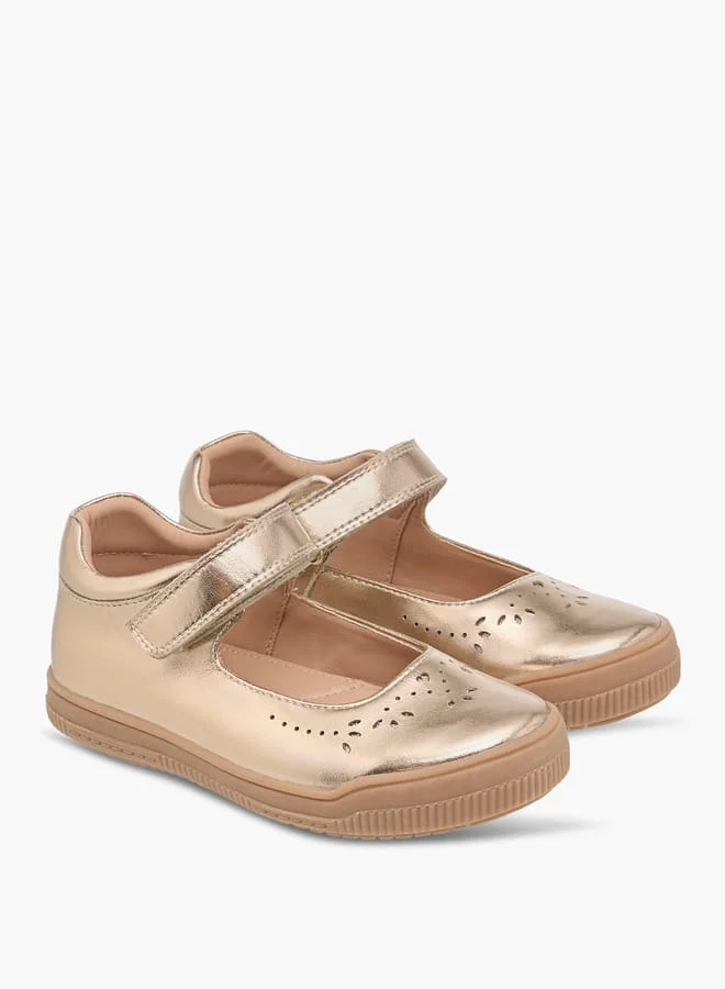JUNIORS Girls Cutwork Detail Mary Jane Shoes with Hook and Loop Closure
