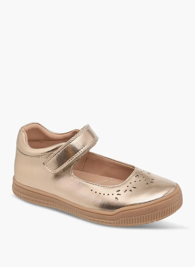 JUNIORS Girls Cutwork Detail Mary Jane Shoes with Hook and Loop Closure
