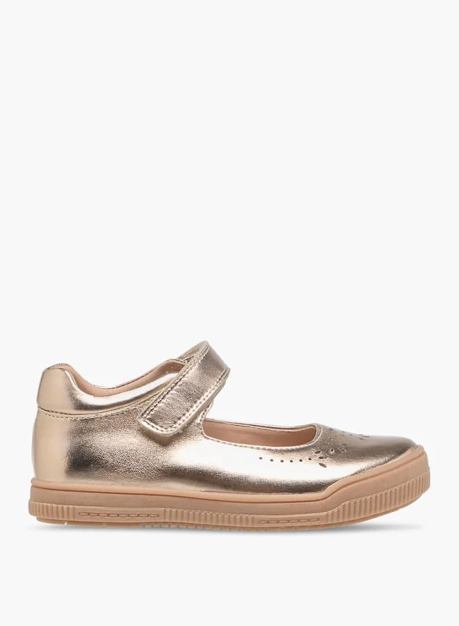 JUNIORS Girls Cutwork Detail Mary Jane Shoes with Hook and Loop Closure