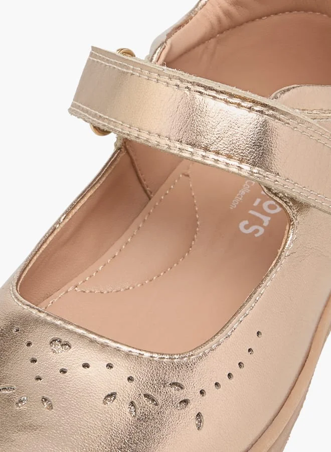 JUNIORS Girls Cutwork Detail Mary Jane Shoes with Hook and Loop Closure