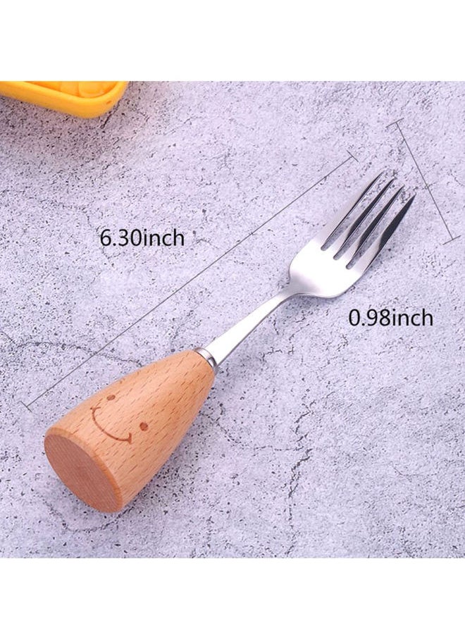 NIBEMINENT - 4-Piece Kids Stainless Steel Knife Fork Spoon Set With Wooden Handle Silver/Brown - Image 1