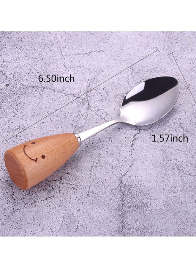 NIBEMINENT - 4-Piece Kids Stainless Steel Knife Fork Spoon Set With Wooden Handle Silver/Brown - Image 1