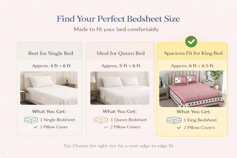 ElanorHomes 240 TC Cotton Double King Size Bedsheet | Jaipuri Hand Printed | Ultra-Soft & Skin-Safe | Breathable Summer Comfort | 93x108 inches with 2 Pillow Covers (Gulabi Baagh) - Image 4