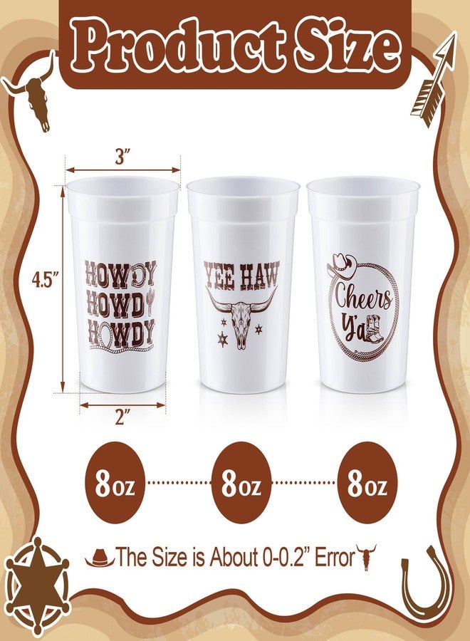 Jingmore 48 Pcs 8oz Western Cowboy Plastic Cups Western Party Decorations Disposable Rodeo Print Plastic Drinking Cups for Wild Cowboy Cowgirl Themed Party Supplies(White) - Image 2