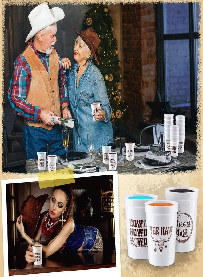 Jingmore 48 Pcs 8oz Western Cowboy Plastic Cups Western Party Decorations Disposable Rodeo Print Plastic Drinking Cups for Wild Cowboy Cowgirl Themed Party Supplies(White) - Image 5