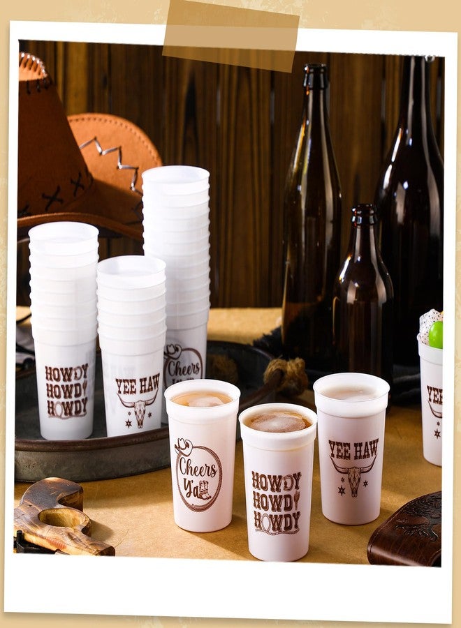 Jingmore 48 Pcs 8oz Western Cowboy Plastic Cups Western Party Decorations Disposable Rodeo Print Plastic Drinking Cups for Wild Cowboy Cowgirl Themed Party Supplies(White) - Image 4