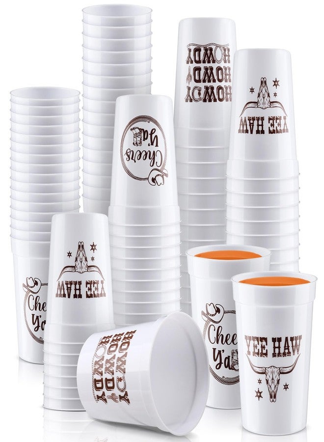 Jingmore 48 Pcs 8oz Western Cowboy Plastic Cups Western Party Decorations Disposable Rodeo Print Plastic Drinking Cups for Wild Cowboy Cowgirl Themed Party Supplies(White) - Image 1