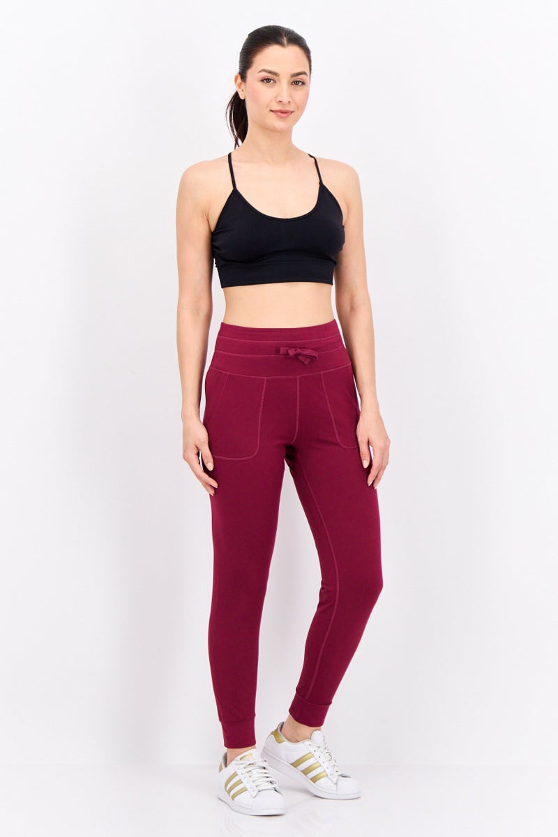 Hype Women Drawstring Plain 28 Inseam Sweatpants, Maroon - Image 4