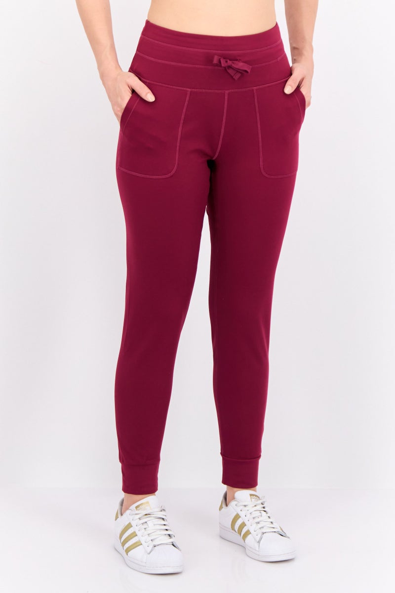 Hype Women Drawstring Plain 28 Inseam Sweatpants, Maroon - Image 1