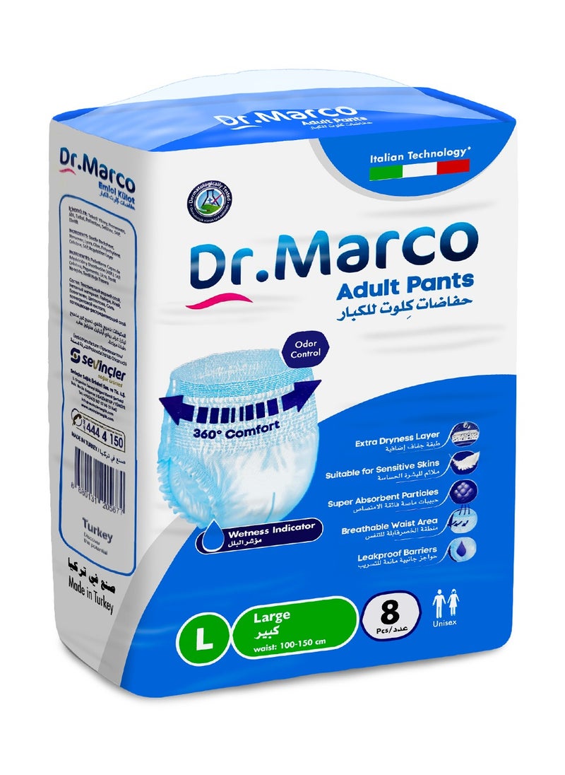 Dr. Marco Adult Culotte Diaper, Size Large, 8 Count Turkish made Pants with Wetness Indicator, Italian Technology  - Image 1