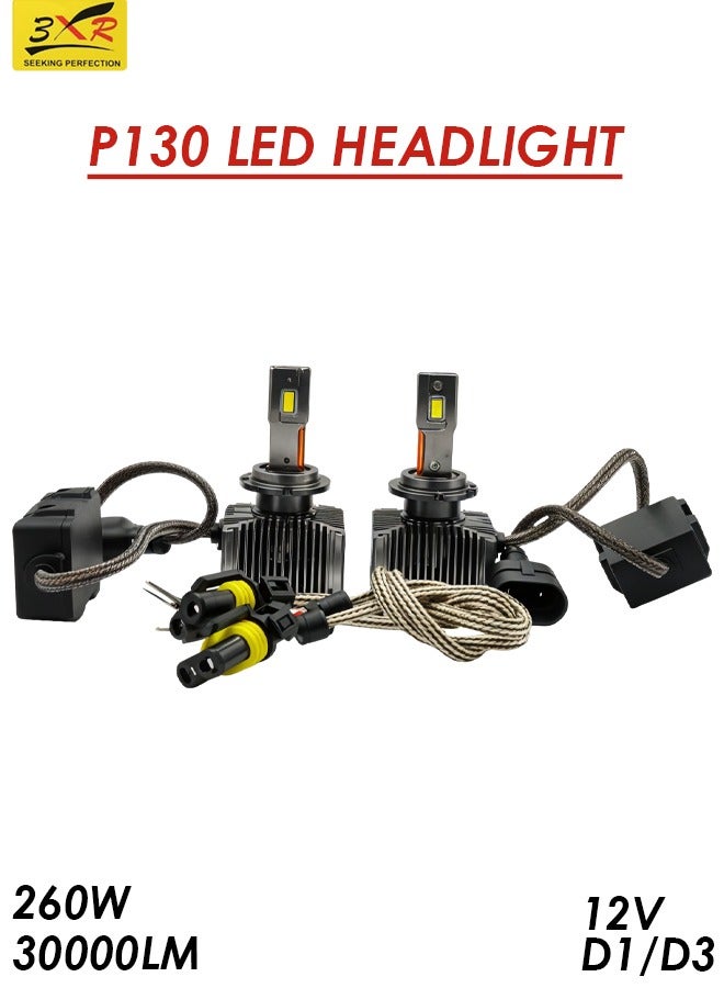 3XR P130 LED Headlight 260W 30000LM D1/D3 – 12V High-Power Automotive Bulb - Image 1