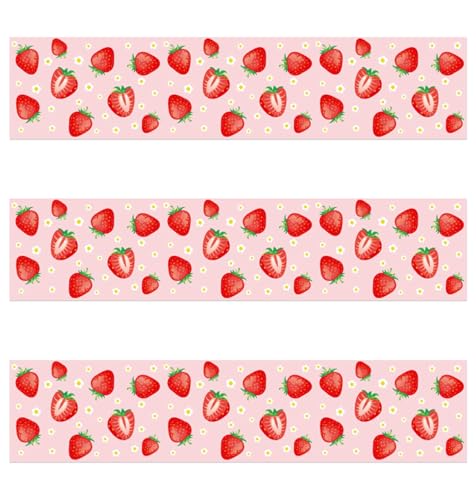 Fukaisu 3pcs Strawberry Pattern Edible Cake Borders Glutinous Rice Paper Birthday Cake Decorations Fruit Themed PreCut Edible Wrap Strips for Birthday Party Decor Supplies - Image 1